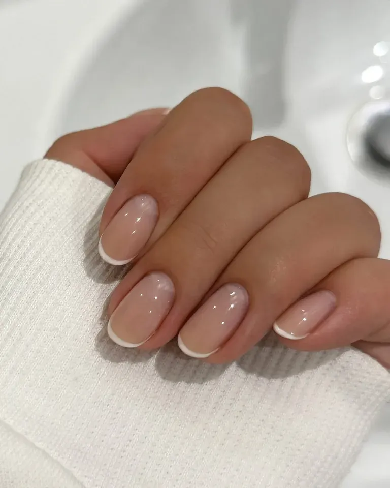 soft round minimal short french tip nails