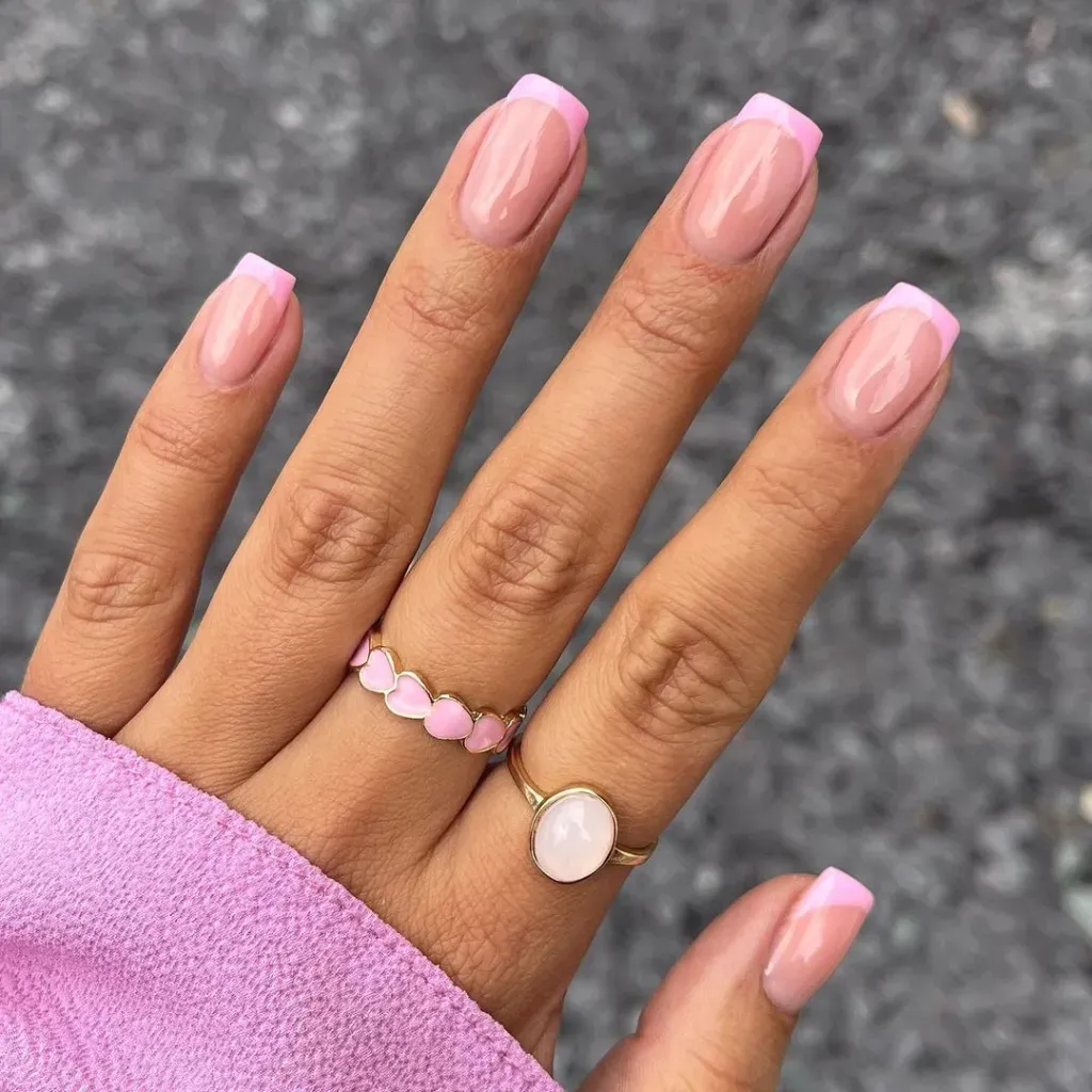 Pink French Tip Nails | Nail Inspo 8 soft squoval pink french tip nails