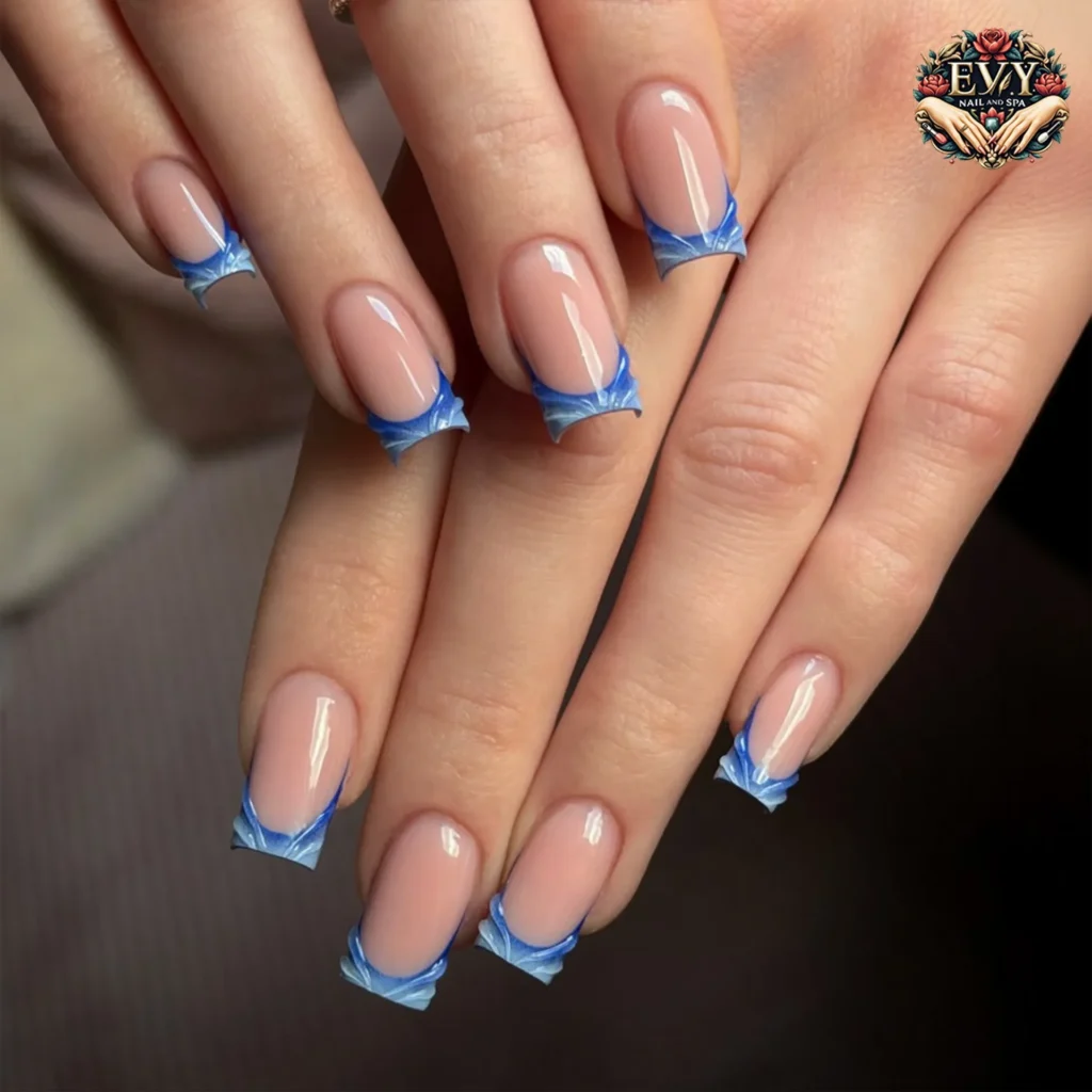 square blue french tip nails