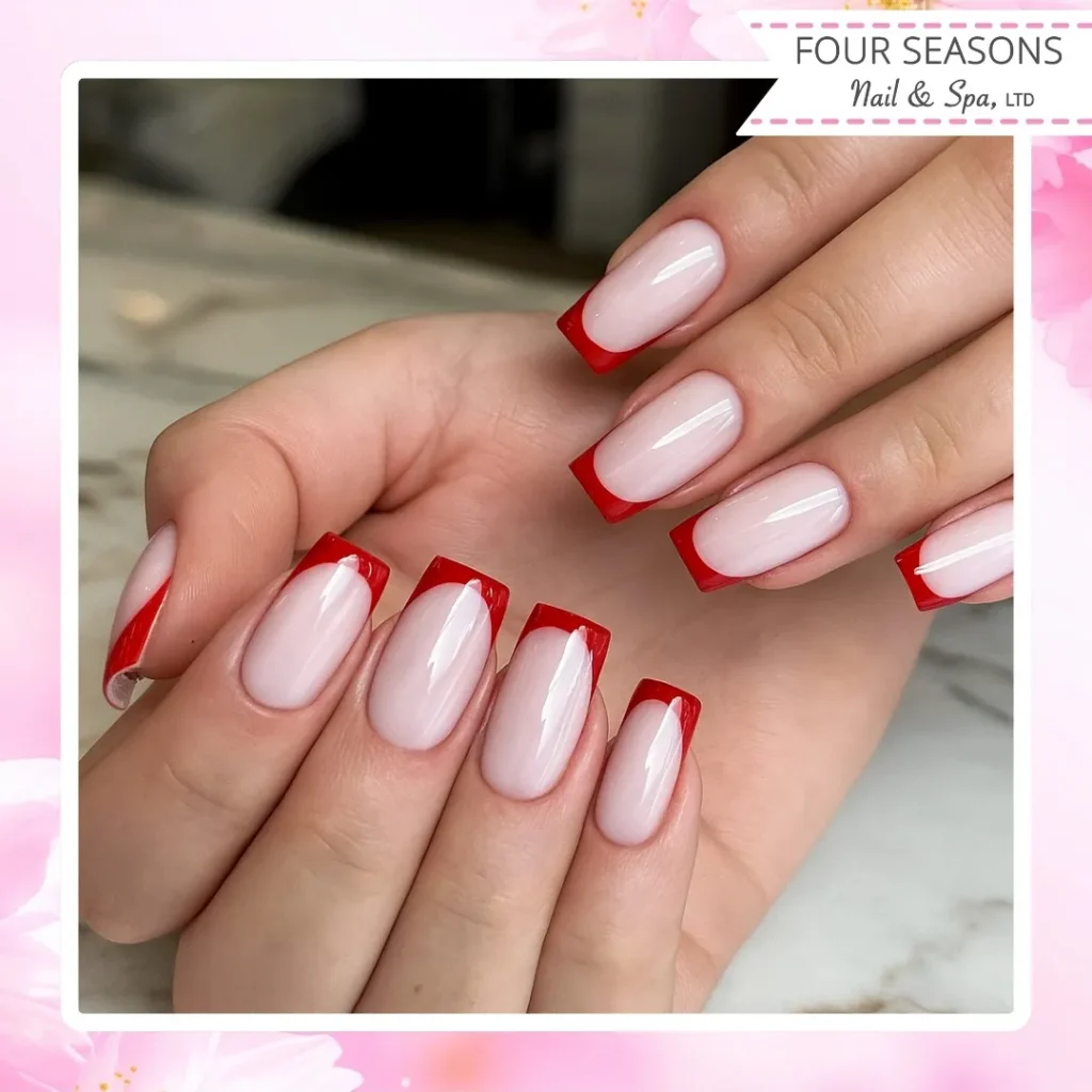 square red french tip nails