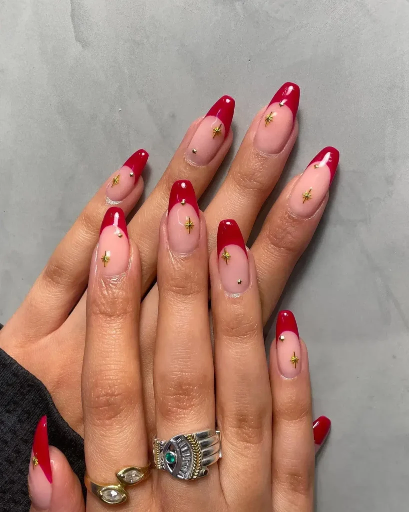 starry red french tip nails