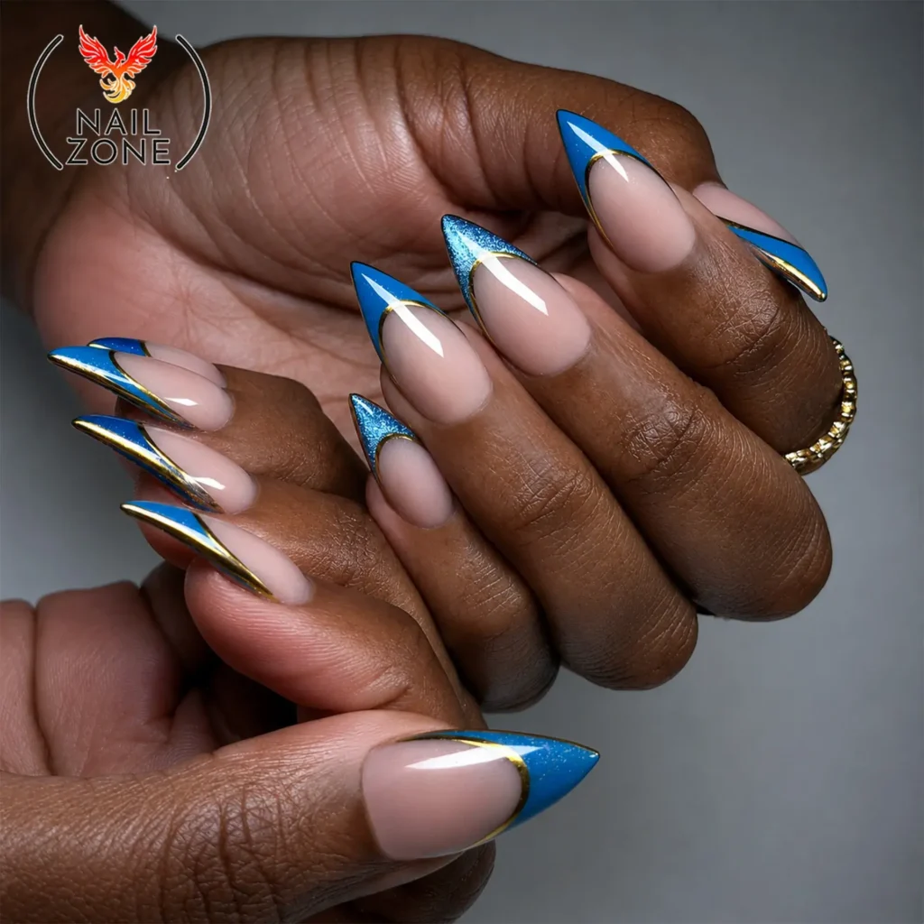 stiletto blue french tip nails