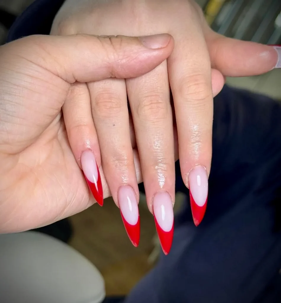 stiletto red french tip nails