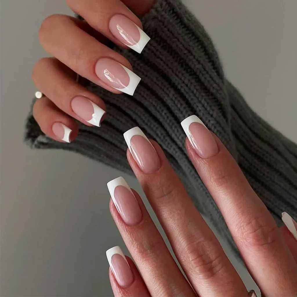 straight and simple white french tip nails