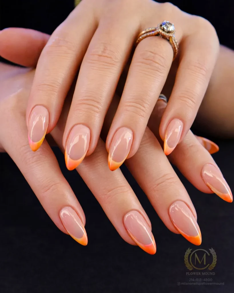 sunset orange french omber nails