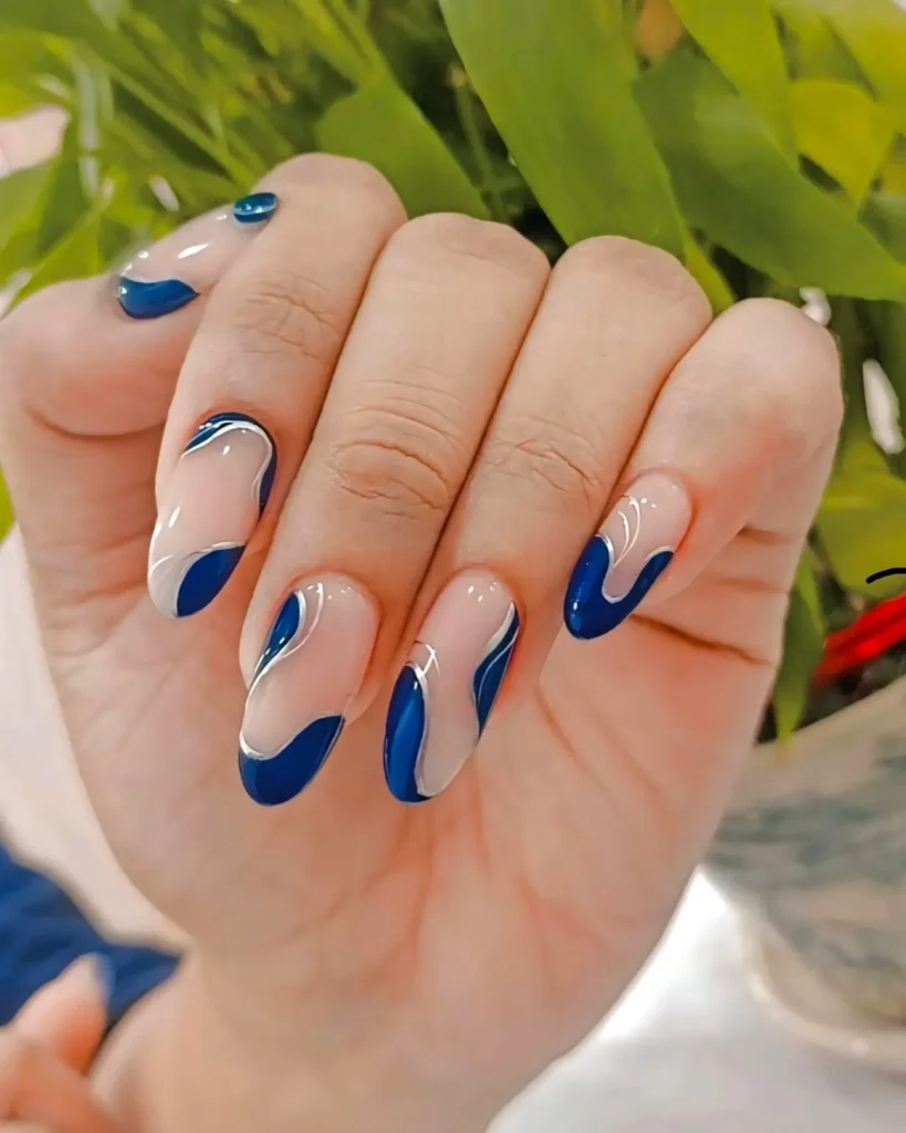 swirl chrome blue french tip nails