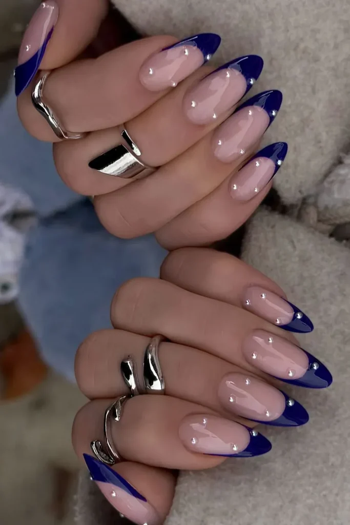 trending blue french tip nails