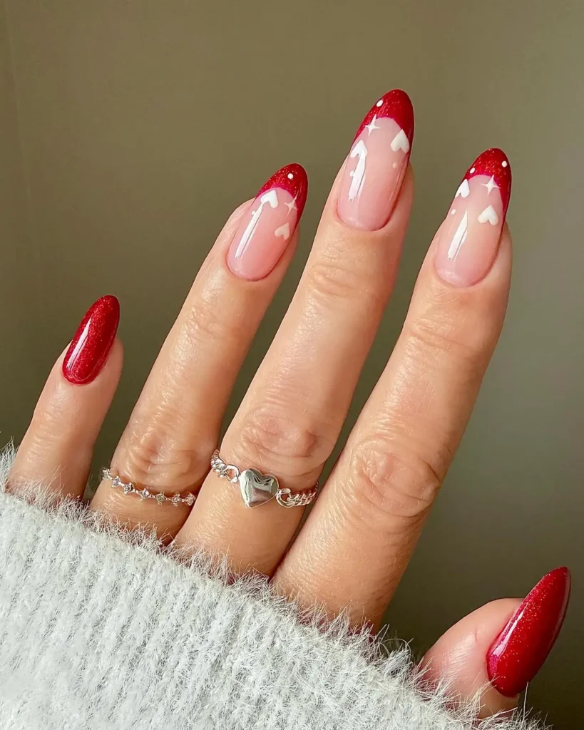 valentines day heart red french tip nails