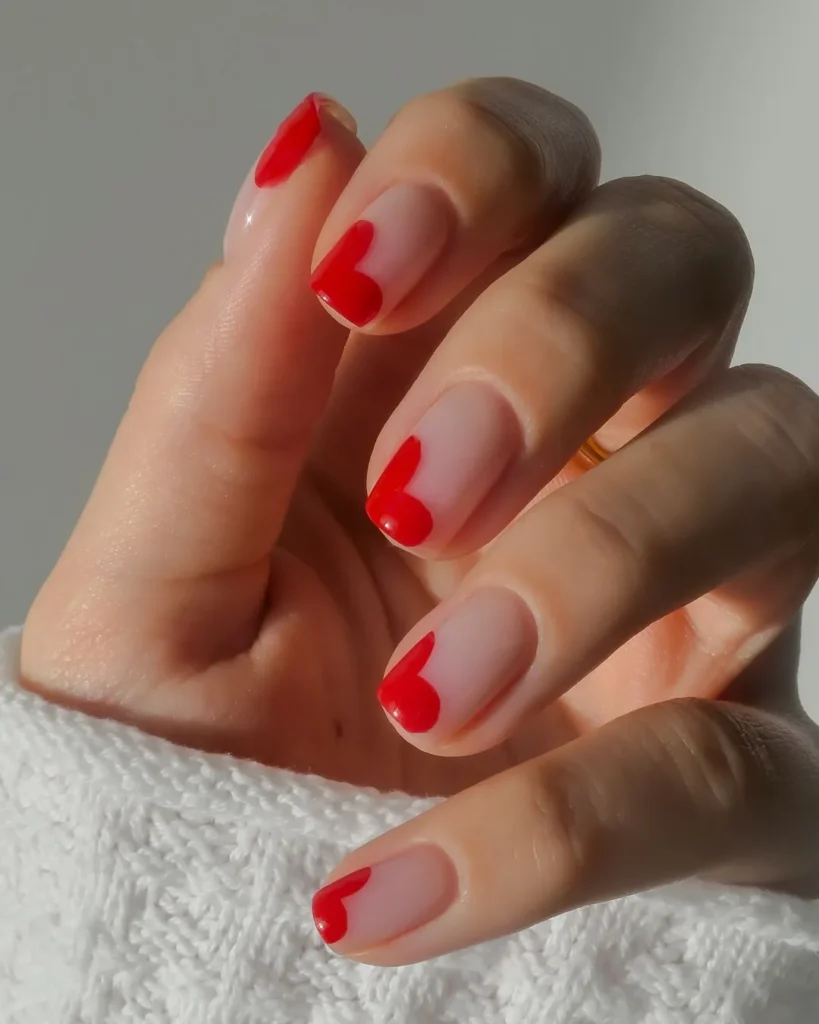 valentines heart short french tip nails