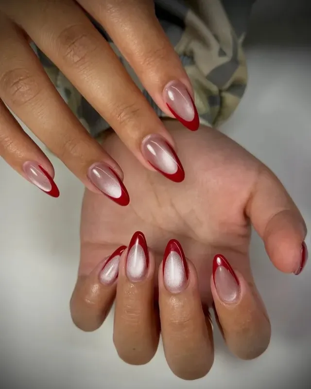 wedding day red french tip nails