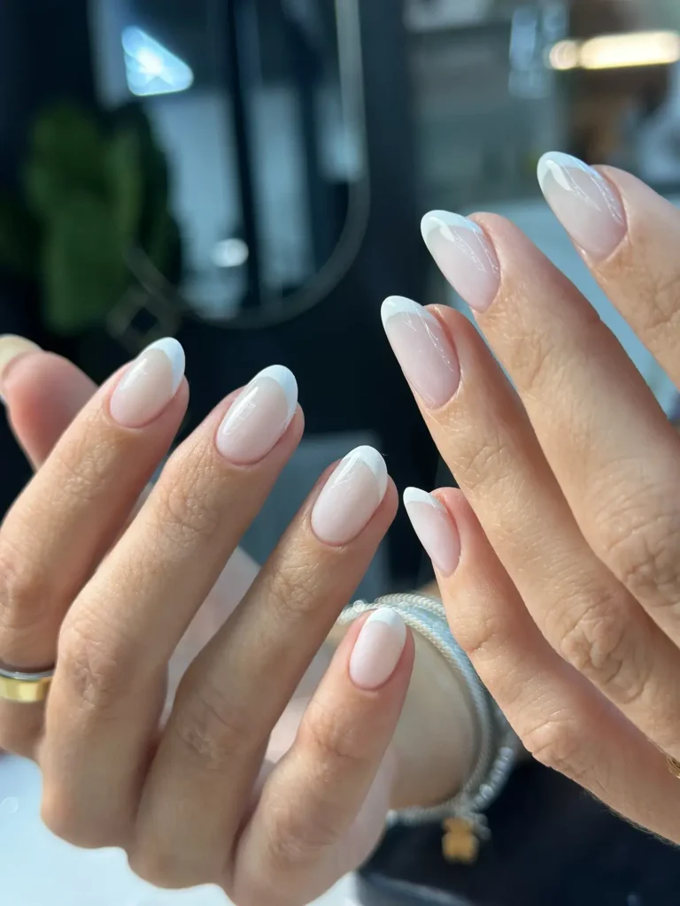 wedding white short french tip nails