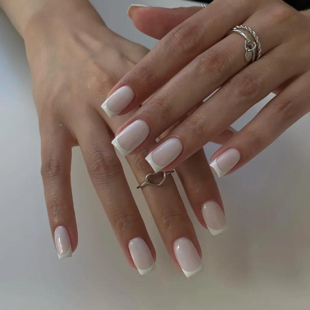white french manicure with milky white tips