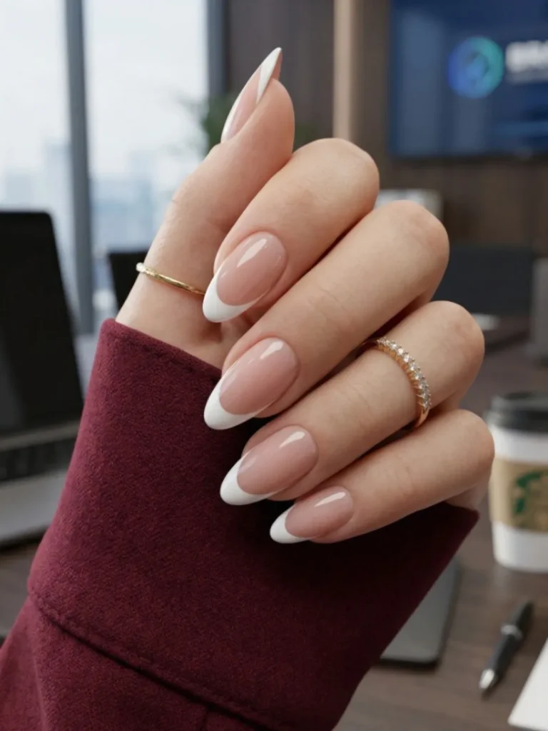 white french tip almond nails