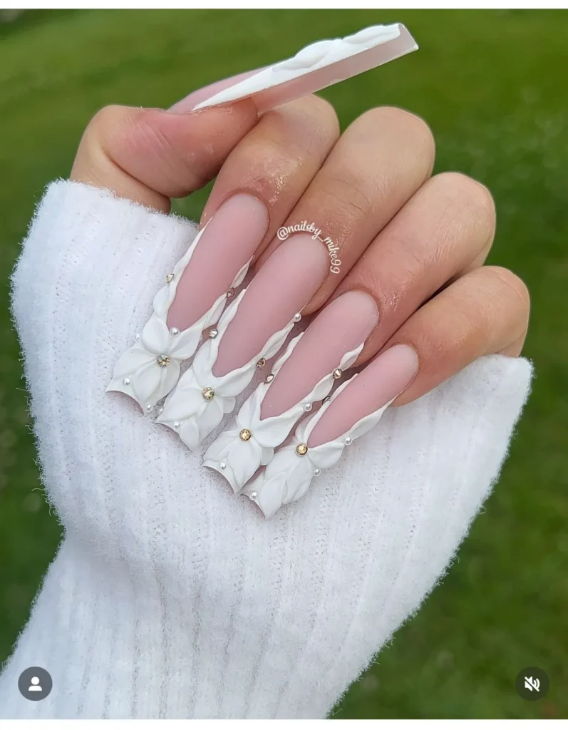 white french tip long and dramatic nails
