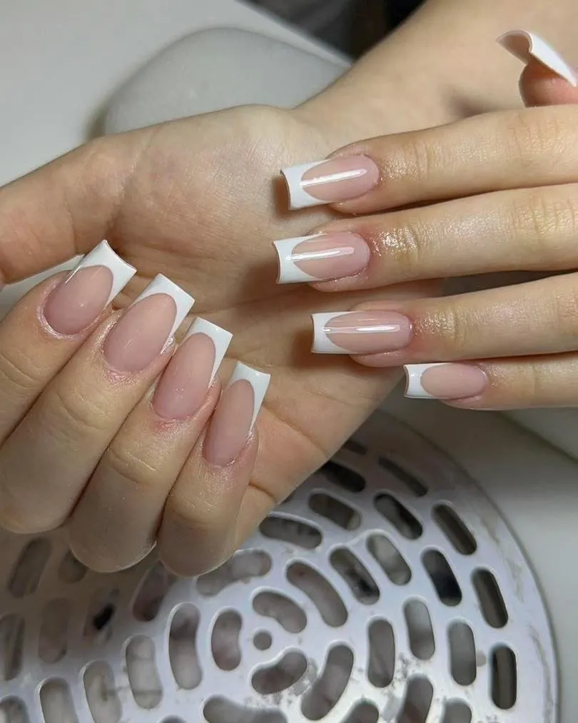 white french tip medium-length nails