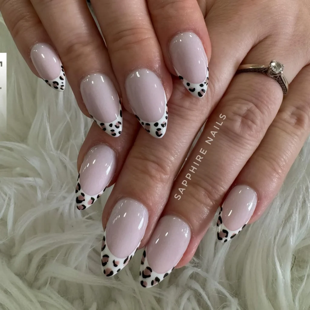white french tip nail designs with animal print