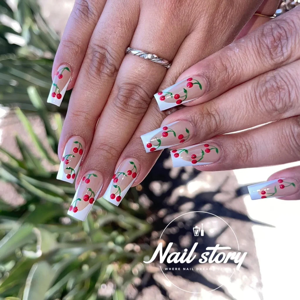 white french tip nail designs with cherry bomb