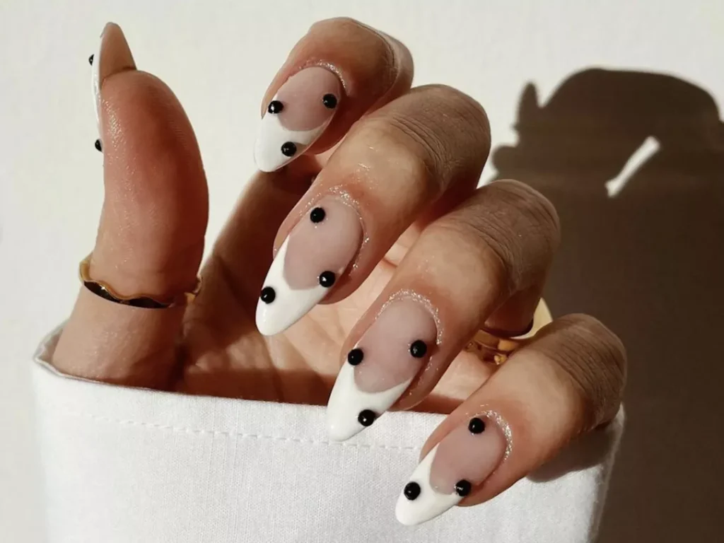 white french tip nail designs with cookies and cream