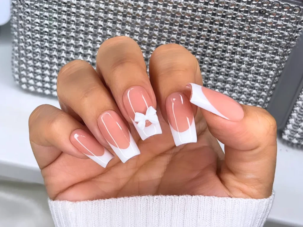 white french tip nail designs with coquette style