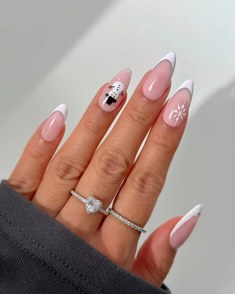 white french tip nail designs with let it snow
