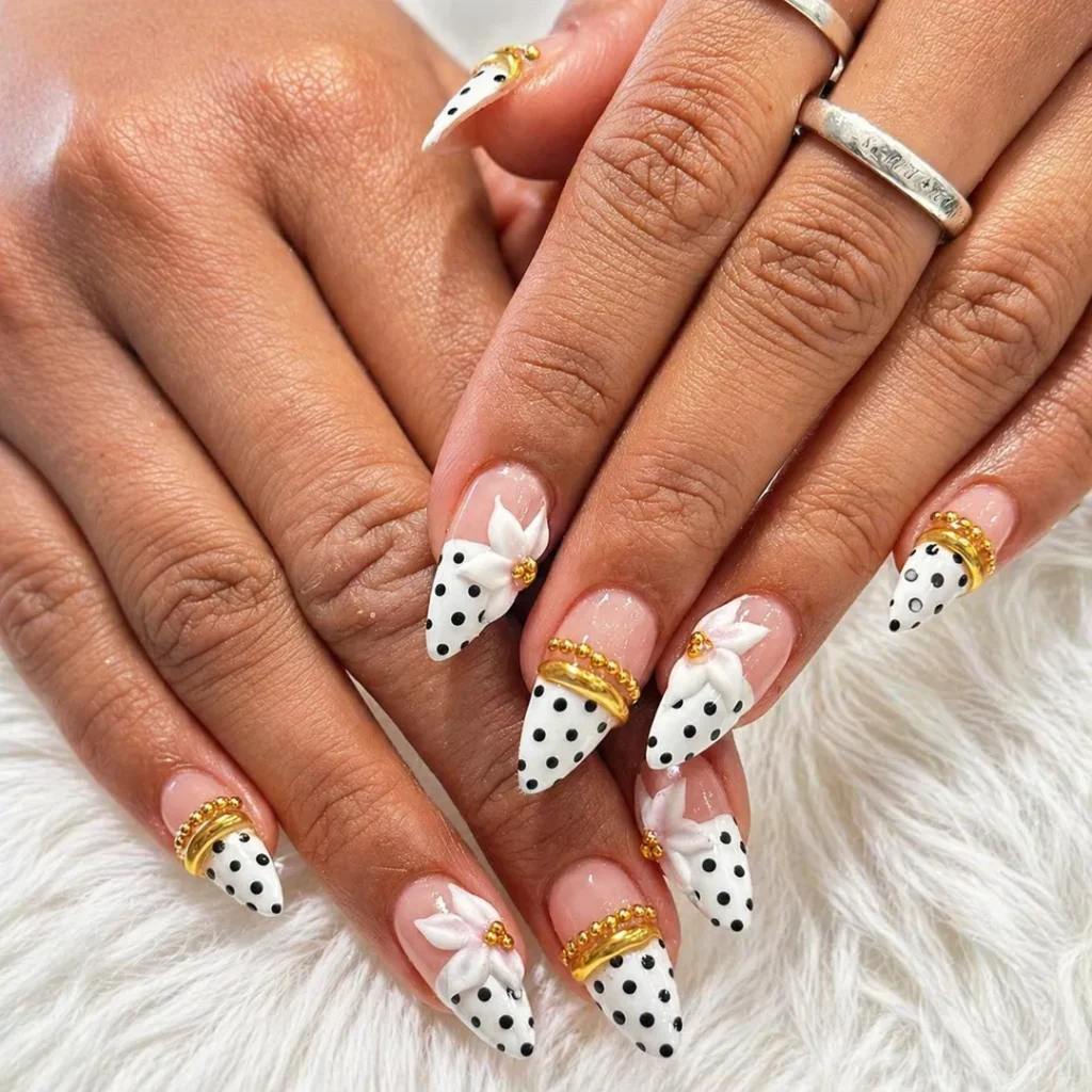 white french tip nail designs with polka dot