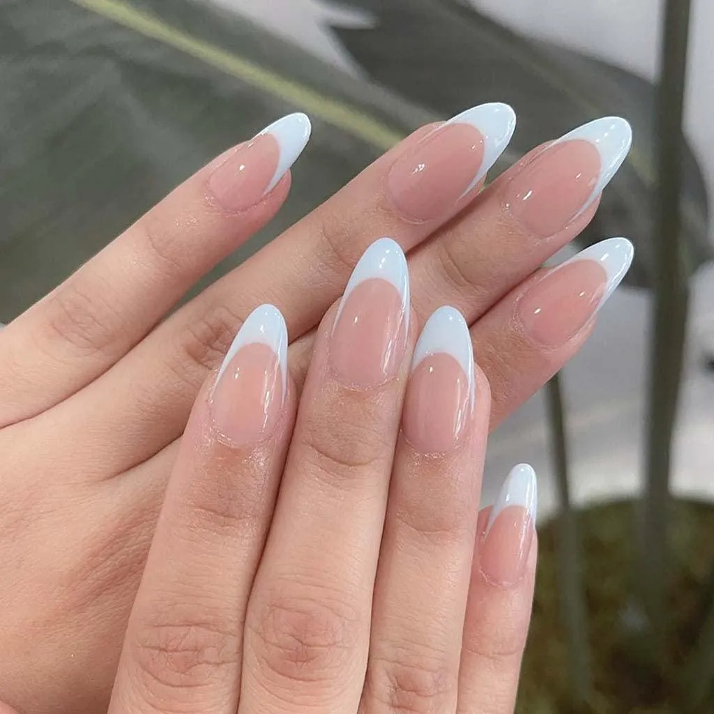 white french tip oval nails