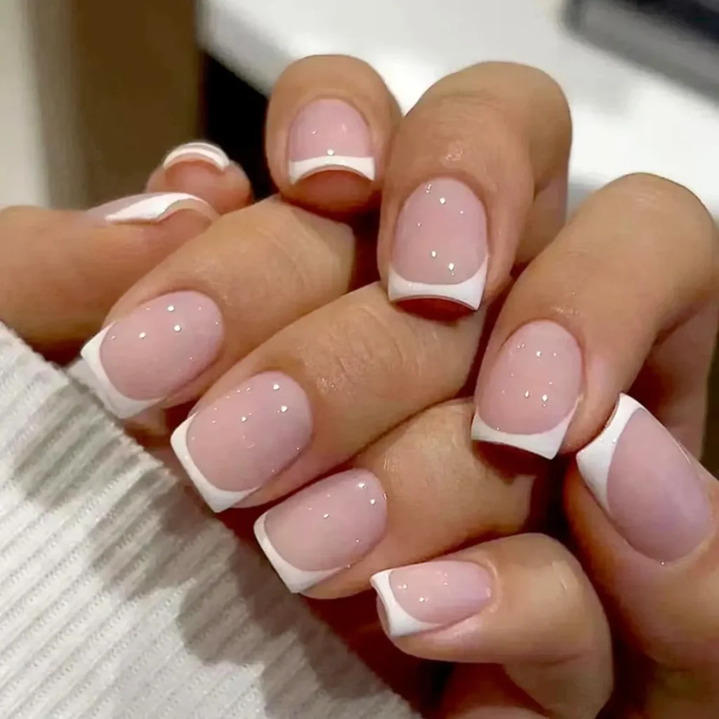 white french tip short nails