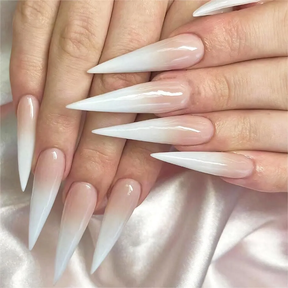 white french tip stiletto nails
