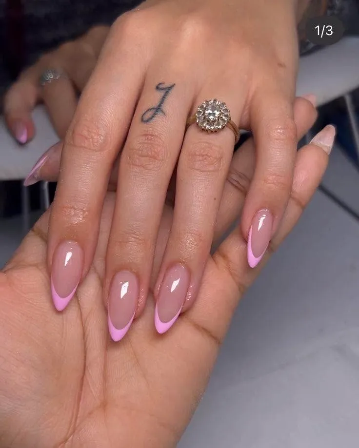 Chrome French Tip Nails 2026: 32 Designs and What to Tell Your Nail Tech 15 baby pink chrome french tips on almond nails with a sheer pink base