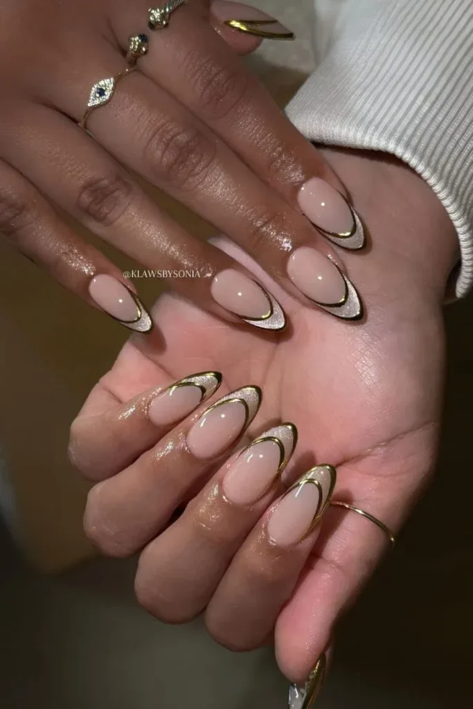 Chrome French Tip Nails 2026: 32 Designs and What to Tell Your Nail Tech 29 double french tips with a thin silver chrome line above a nude tip on almond nails