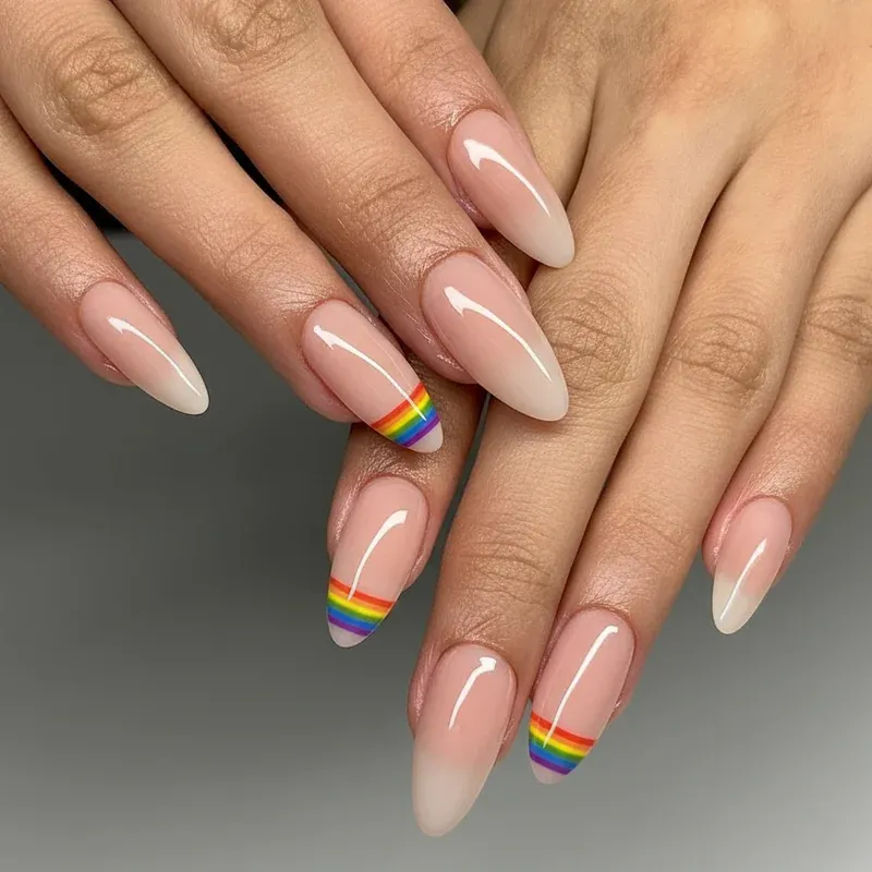Chrome French Tip Nails 2026: 32 Designs and What to Tell Your Nail Tech 25 rainbow skittle chrome french tips in five pastel shades on short nails